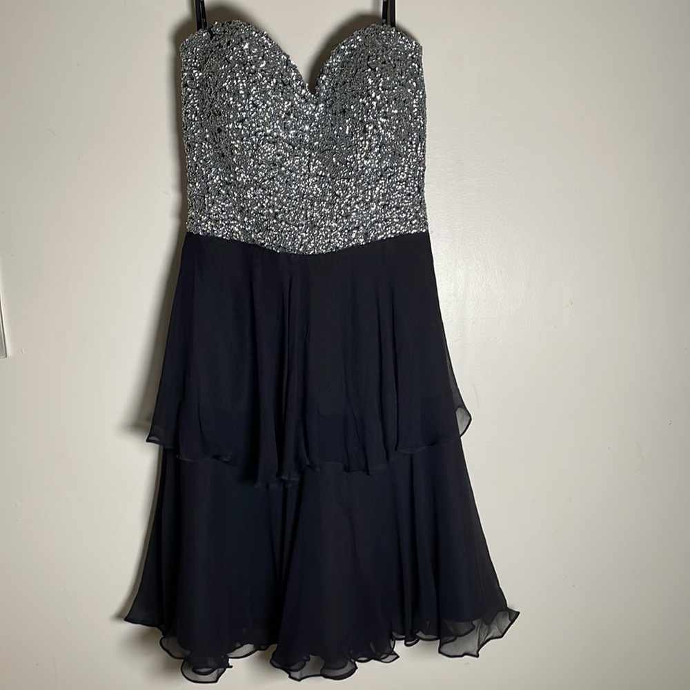 Scala SILK chiffon layered ruffled Black dress with silver beading Short S, 4 - Picture 5 of 10